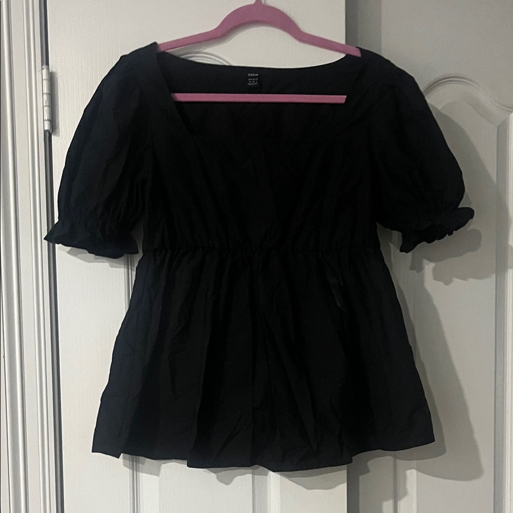 Maternity Black Puff Sleeve Square Neck Top - Women